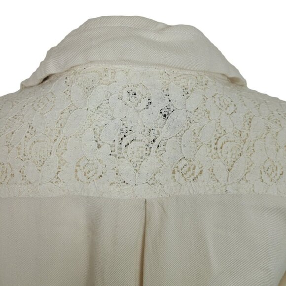 American Rag Sz Small Cream Shacket Lace Detail 3/4 Roll Tab Sleeves Full Zip - Picture 5 of 11